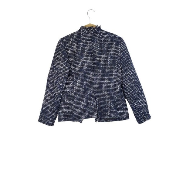 J Crew Broadway Blazer Black Blue White Tweed Fringe AL219 Womens Size 4 - Picture 2 of 9